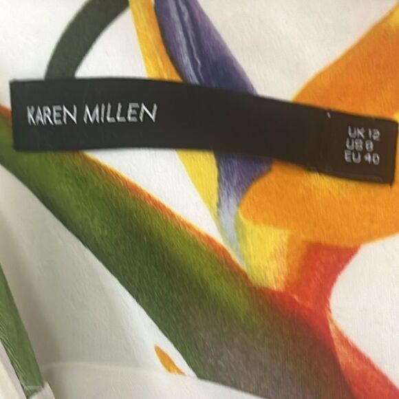 KAREN MILLEN BIRD OF PARADISE PRINT FIT & FLARE  DRESS US 8 UK12 EU40 - Picture 6 of 10